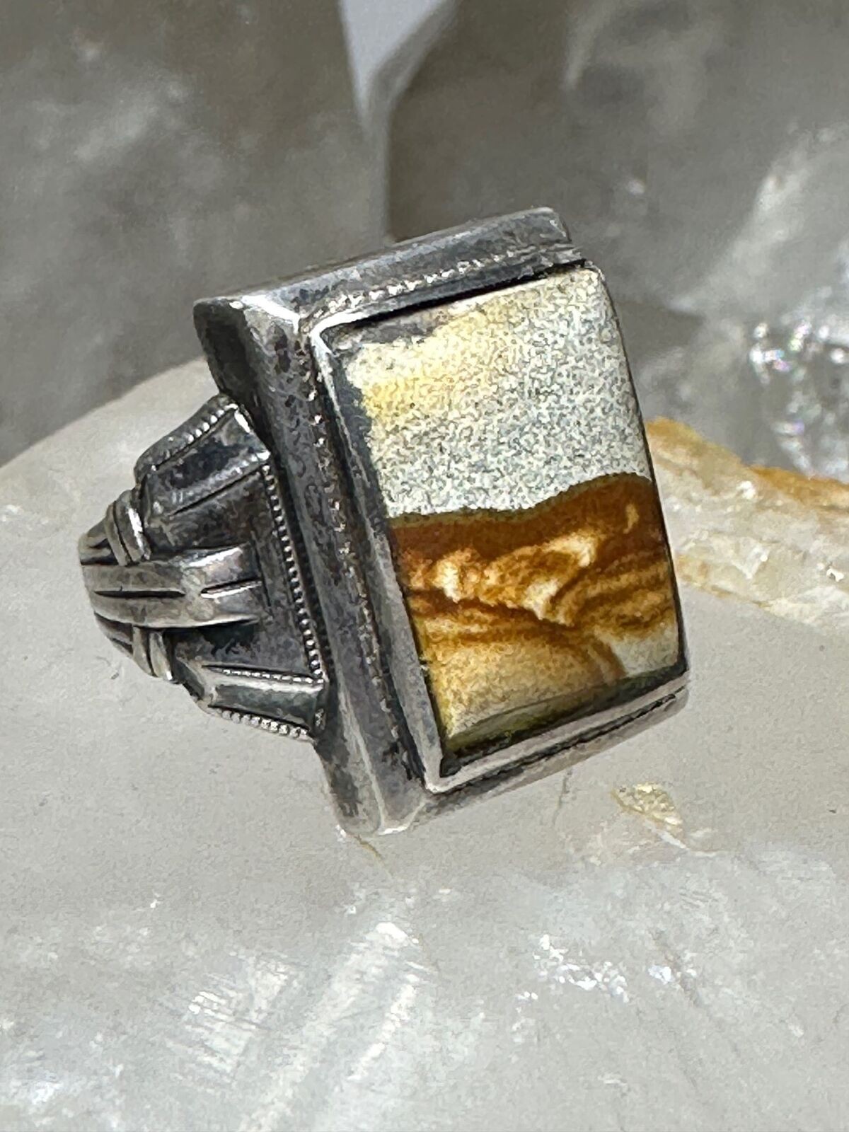 Art Deco jasper ring size 6.50 sterling silver women