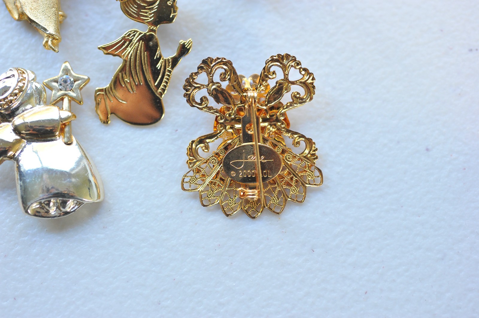 Large LOT ANGELS BROOCH pin gold silver rhinestone enamel 1 signed jane MN12