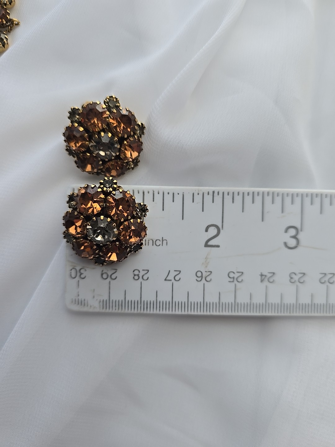 1950’s Kramer Rhinestone Set Pin Bracelet & Earrings Gray & Brown Stones