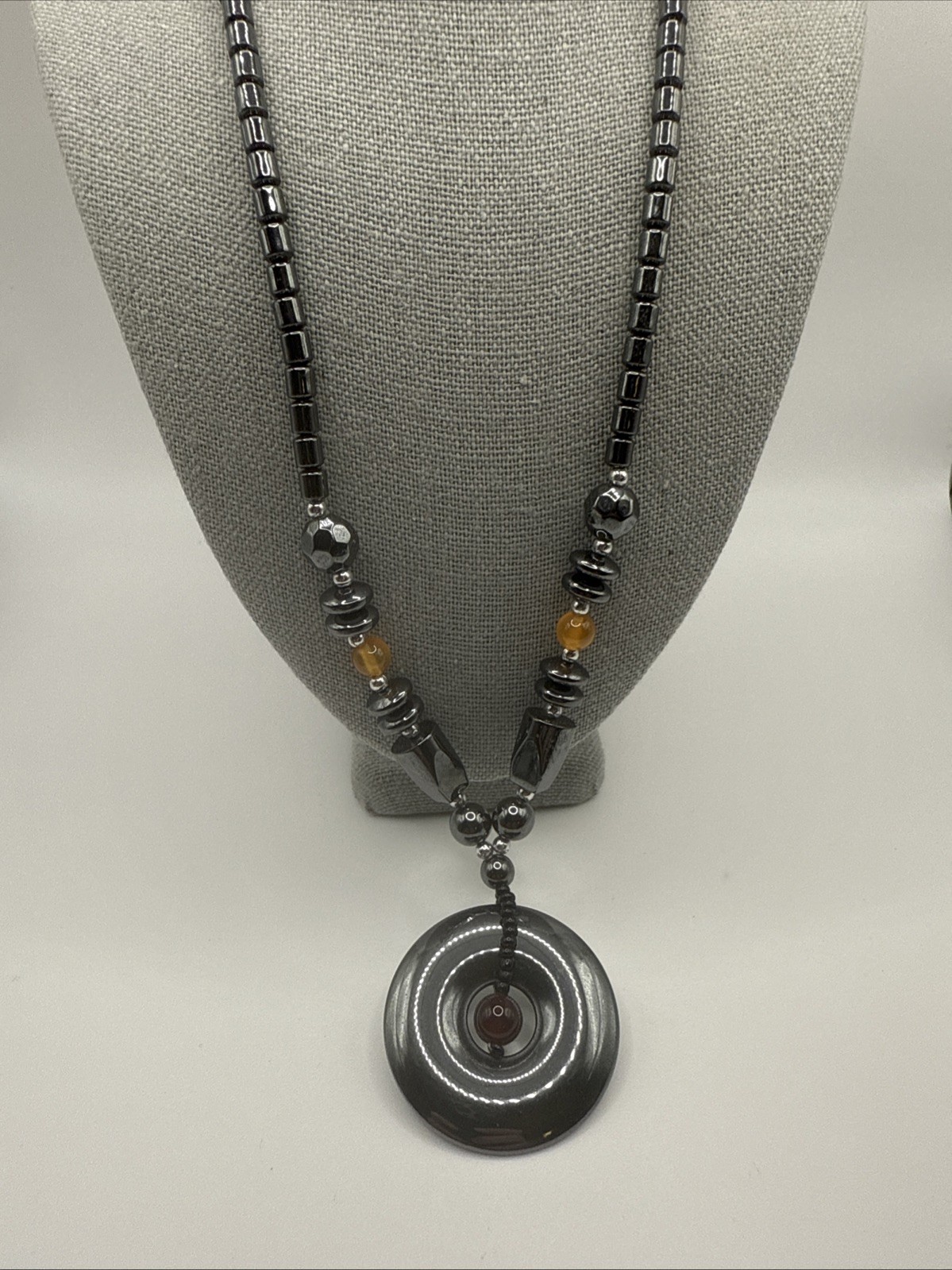 Vintage Hematite Necklace Stretch Bracelet Set Whimsigoth Barrel Clasp 17.5”