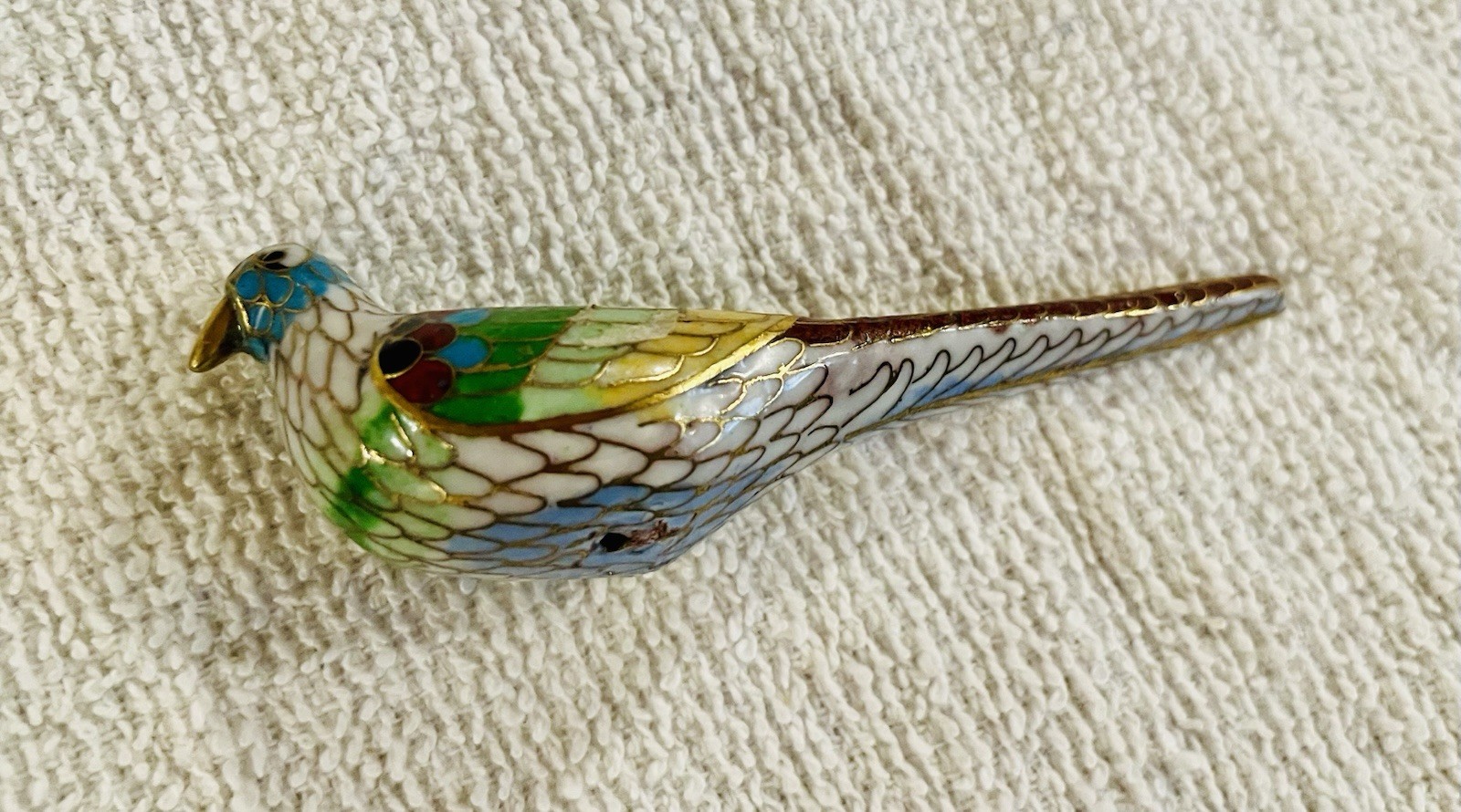 Large Bird Cloissone Bead 3” Enamel China