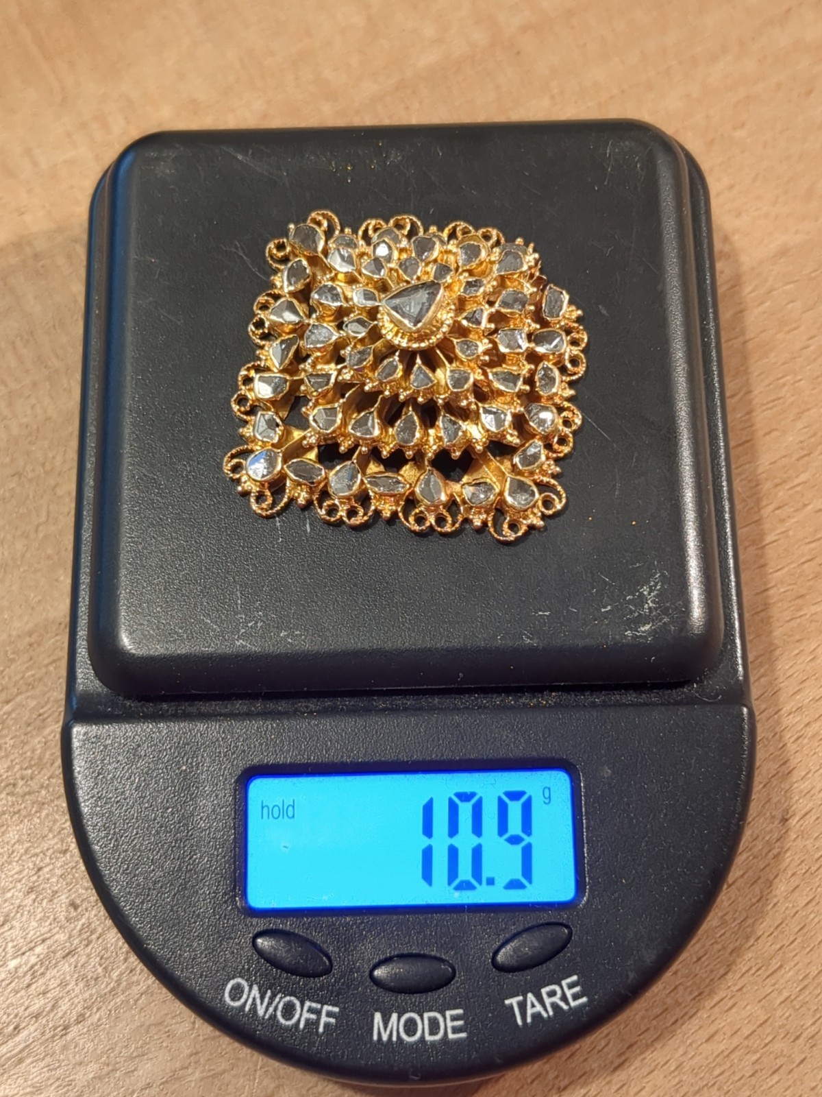 Antique 16K Gold Filigree Raw Black Diamond Piece Pendant or Brooch 10.9 grams