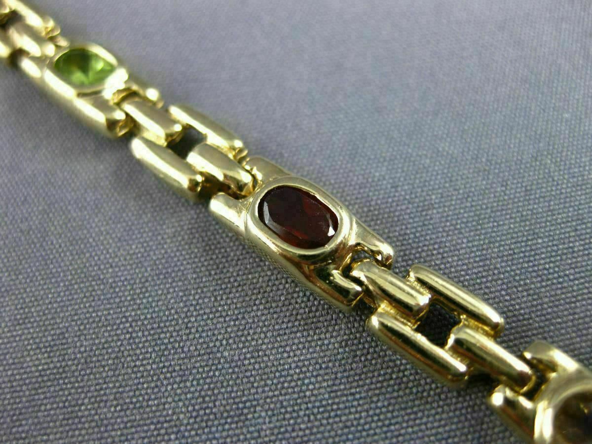 ESTATE WIDE 5.0CT AAA OVAL MULTI GEM 14K YELLOW GOLD SQUARE LINK BRACELET #22711