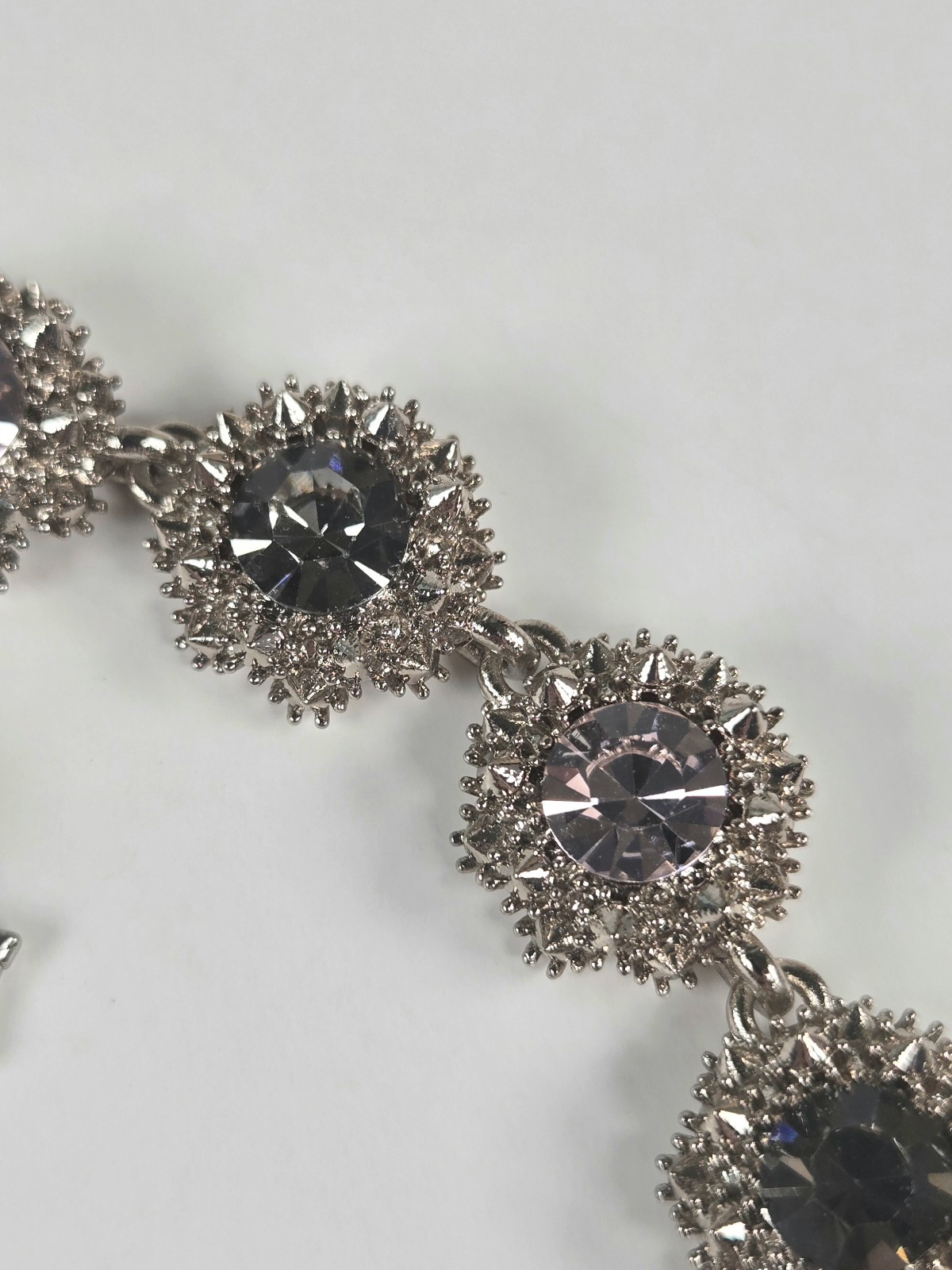 Pink & Gray Rhinestone Choker Necklace Silver Tone Dark Romance Jewelry