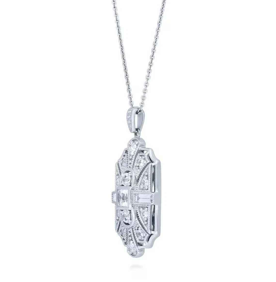 Art Deco Style Lab Created Diamond For Any Occasion Pendant 14K White Gold FN