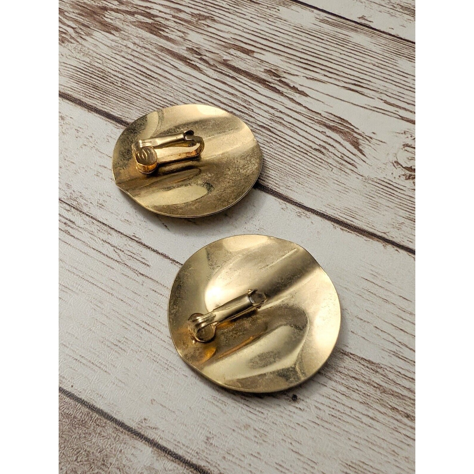 Vintage Clip On Earrings – Pushed In Gold Tone Circle Large – Multiple Marks