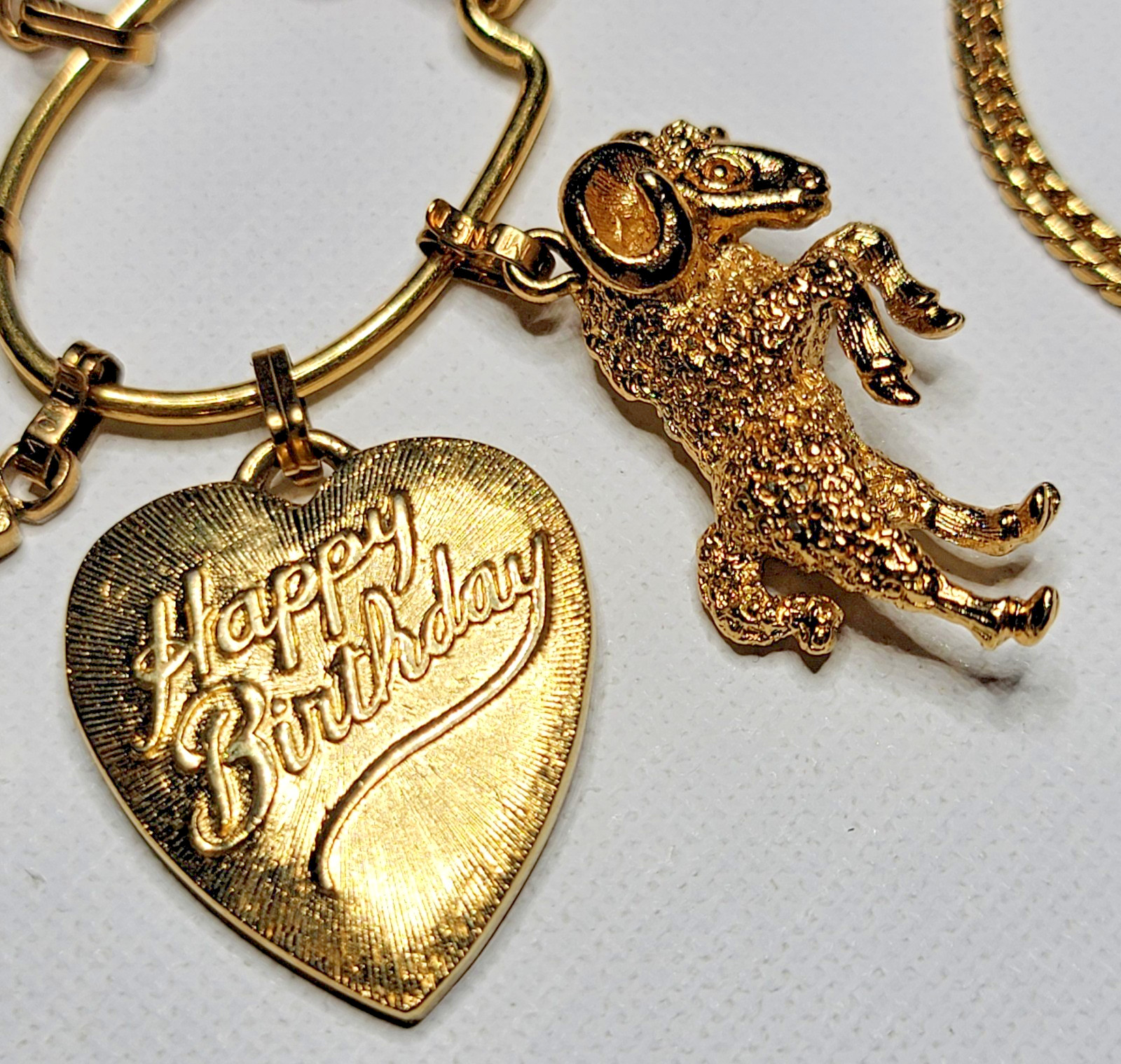 VTG 1970s MONET Gold-Tone CHARM Holder Necklace Texas Ram Piano Birthday Shoes