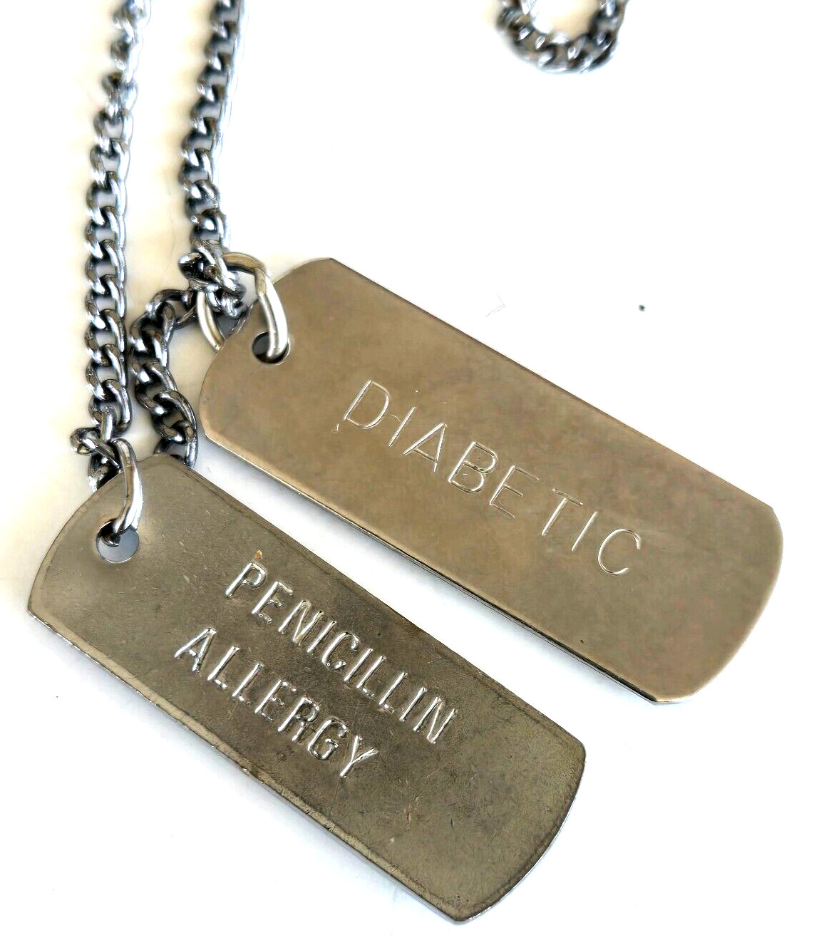Vintage Medical Caduceus Id Dog Tag 2 Pendant Necklace Diabetic Penicillin