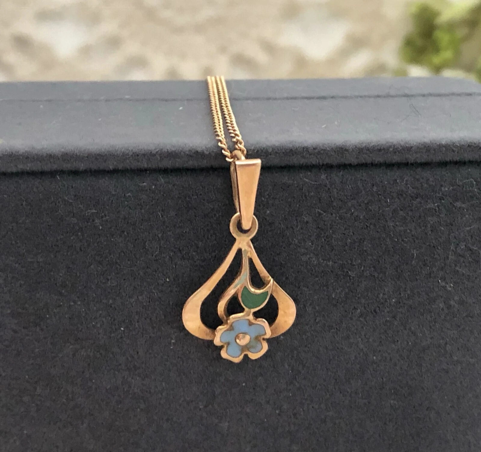 Lovely Vintage Eastern European Rose Gold 583 14K Pendant Enamel Women Jewelry