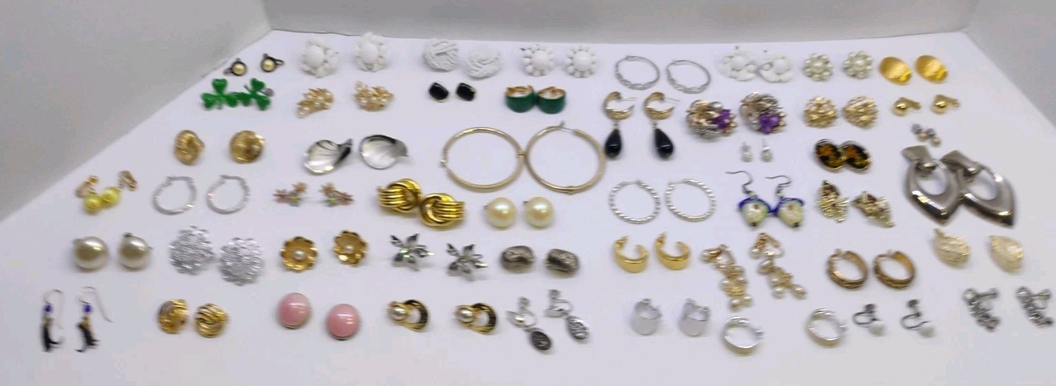 VTG Earrings Lot of 45+ Gold Silver Tone Monet Trifari Coro KC Kramer Japan Etc