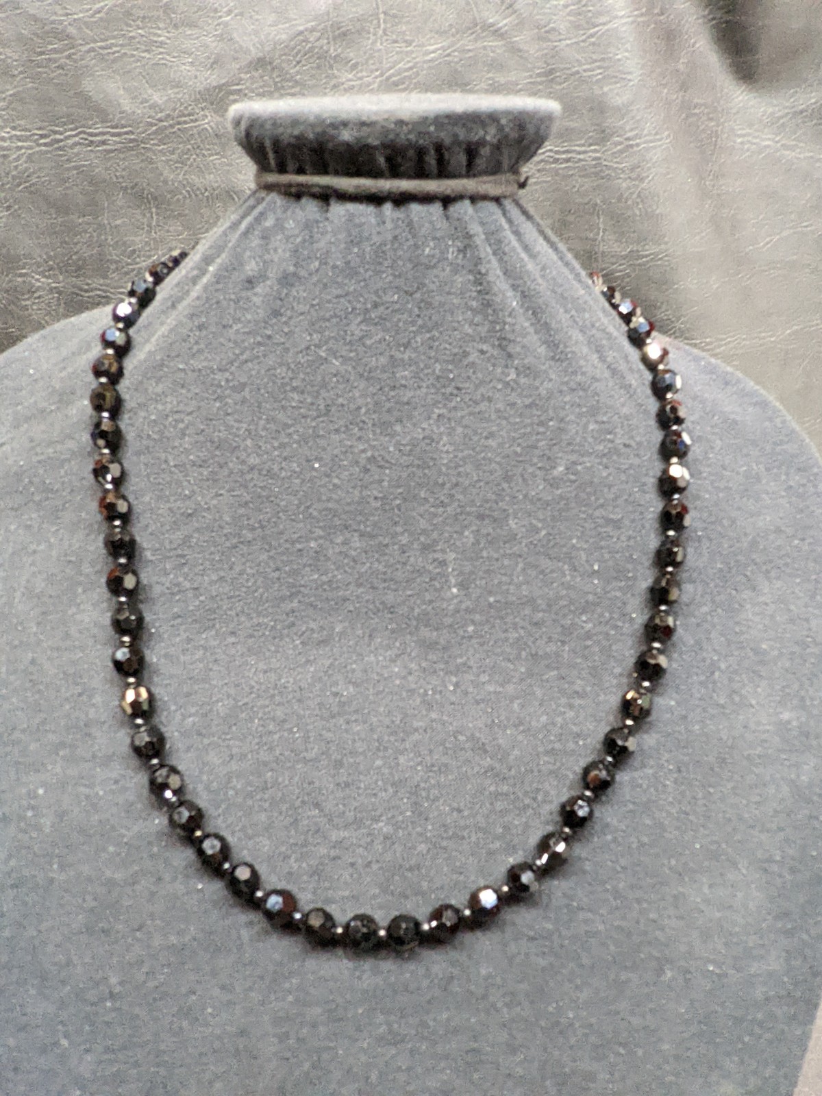 Vintage Black Glass Bead Necklace Classic Retro Gothic Emo Long ~24″