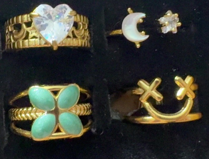 5pc Stainless Steel Gold Tone Rings Lot