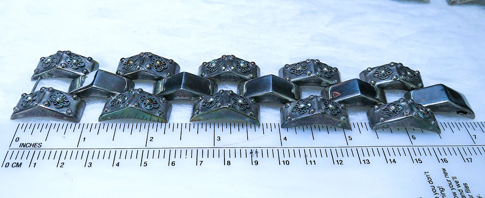 2 Taxco, sterling silver panel Bracelets