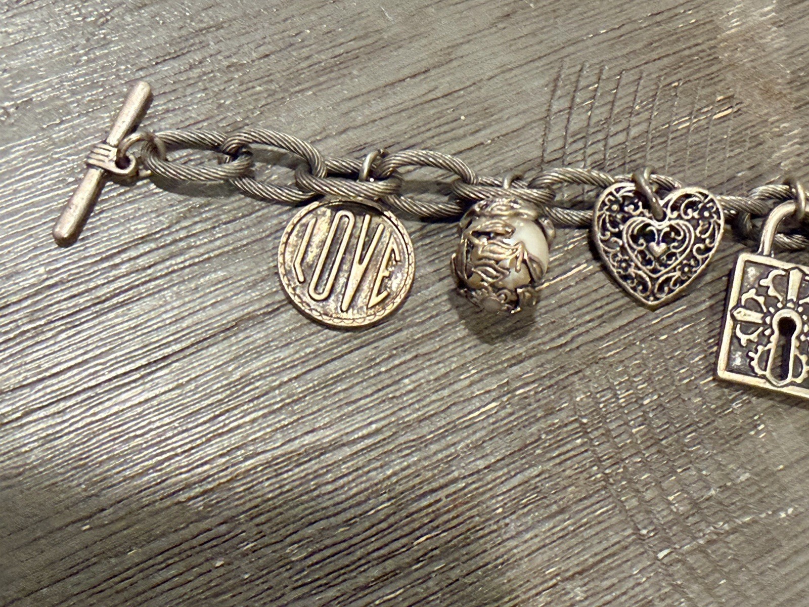 Vintage 90s Y2K American Eagle Brand Love & Luck Charm Bracelet
