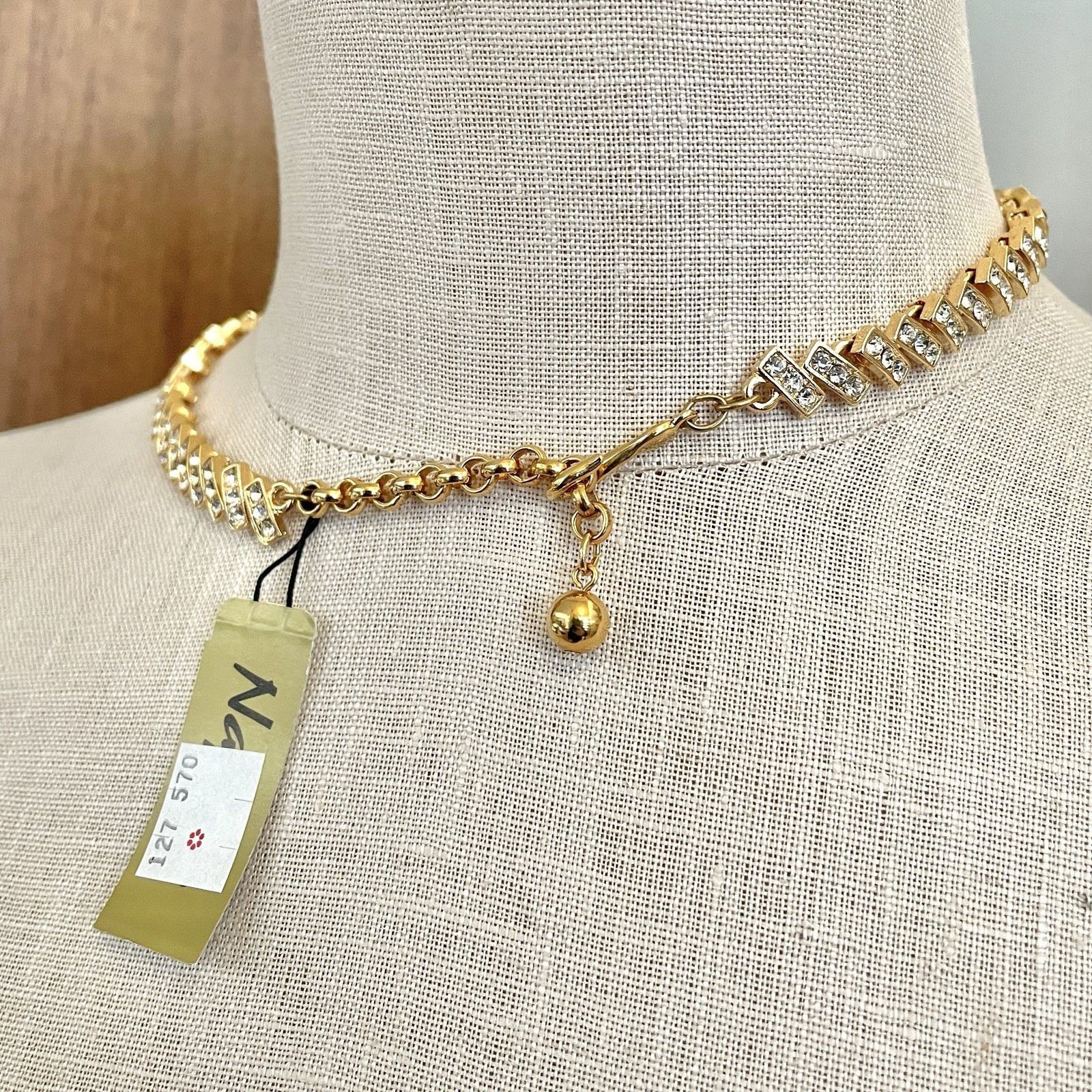 Vintage NWT UNUSED Napier Gold Diamante Crystal Rhinestone Choker Link Necklace