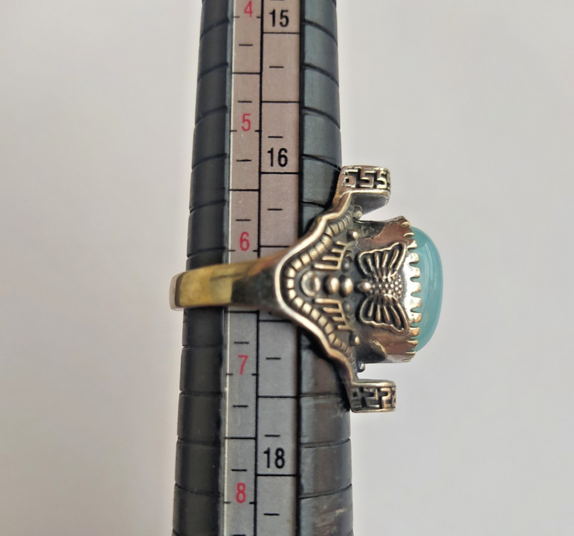 Ancient Vintage Victorian Sterling Silver Ring Natural Aquamarine Stone Size 6.5