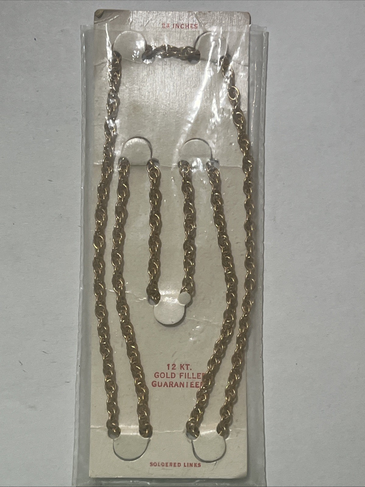 12K Gold Filled GF 24 Inch Soldered Links Chain, New in Original Packaging