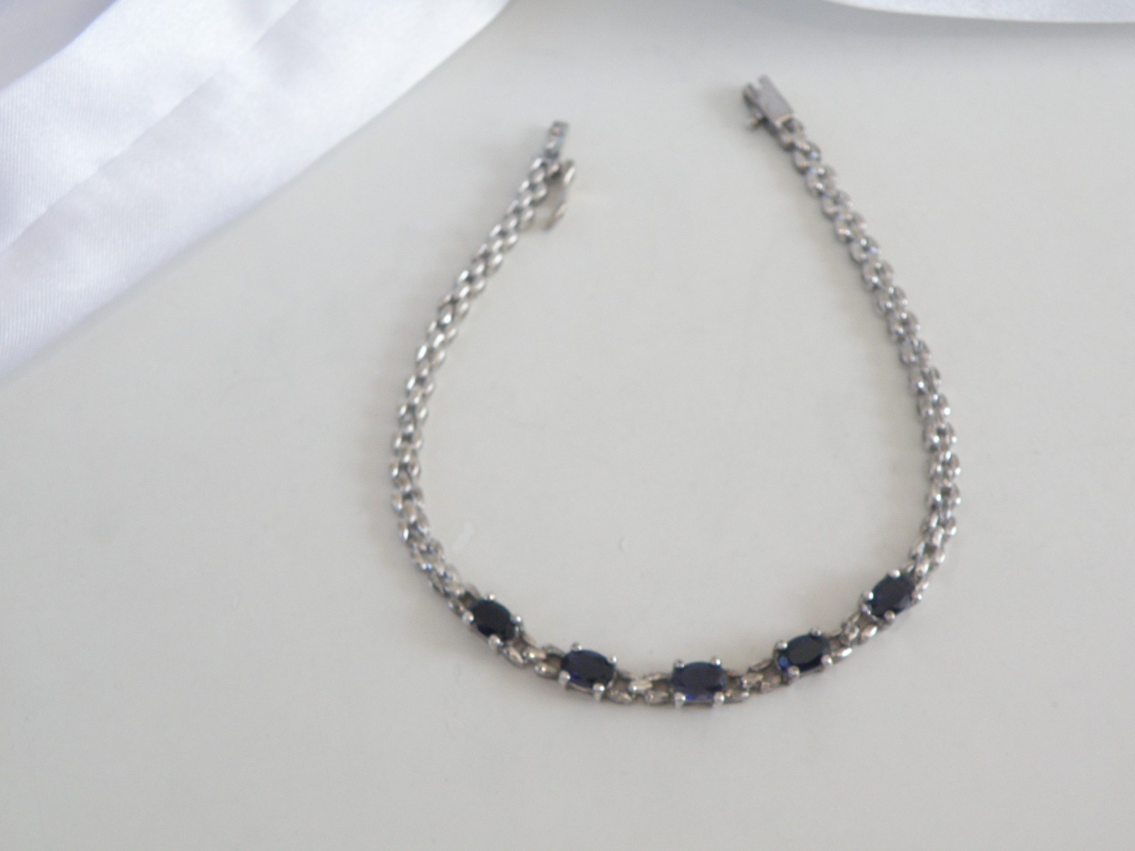 Vintage Sterling Silver 925 Natural Iolite Link Chain Tennis Bracelet Fits