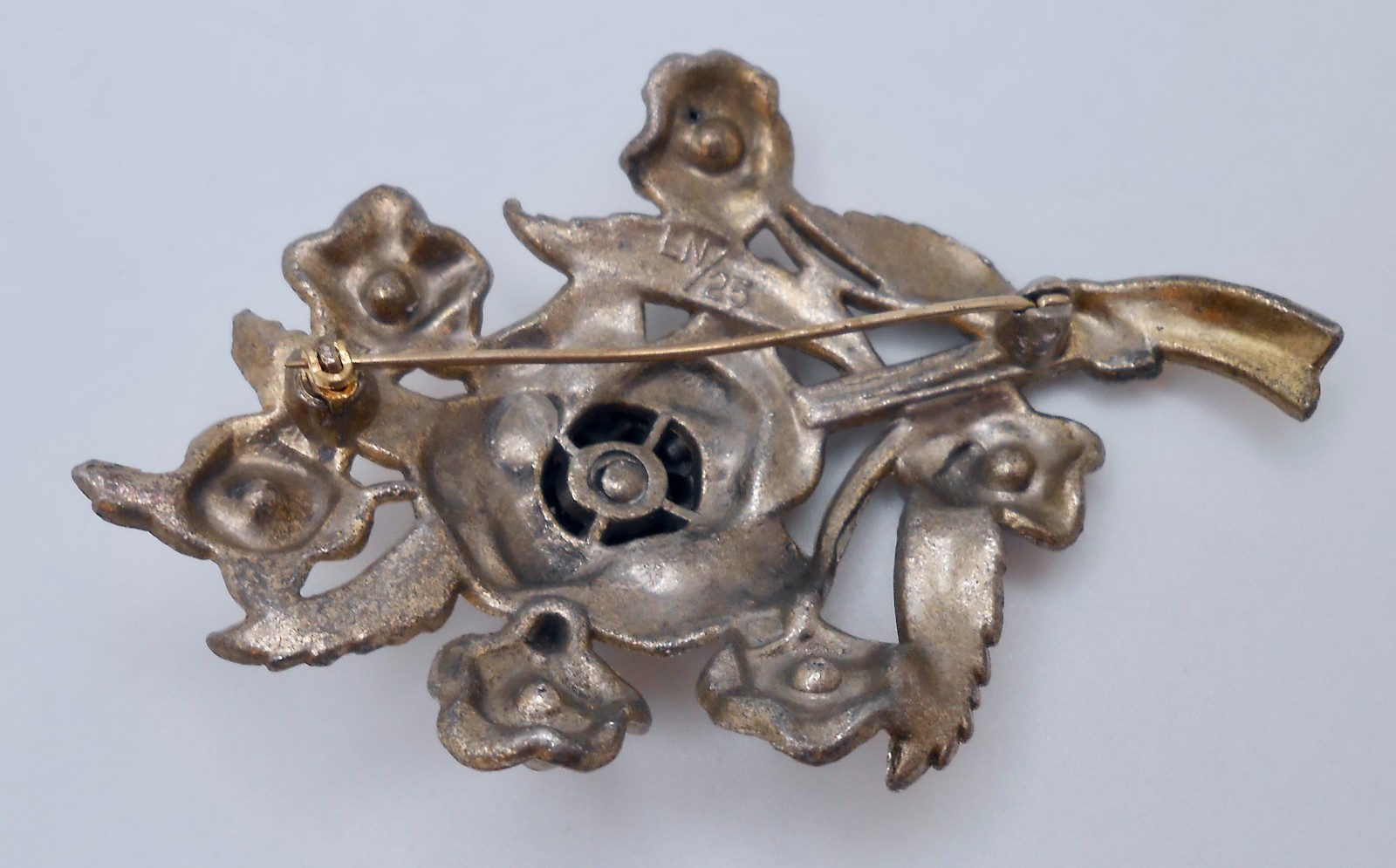 Vintage Signed LN Little Nemo Blue Rhinestone Flower Floral Brooch Pin CJ89