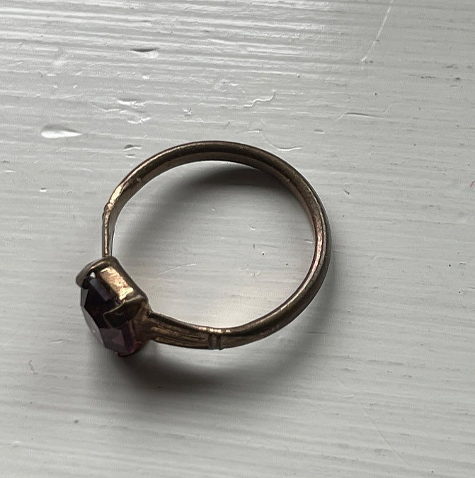 Art Deco Tombac Violet Crystal Ring – Size M