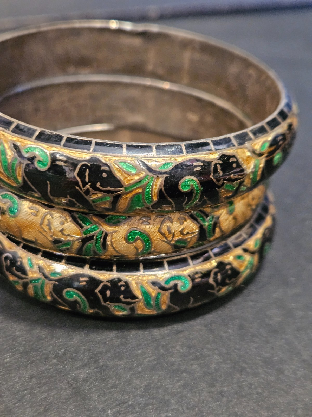 Set of 3 bracelets 925 Sterling Cloisonne Enamel Jaipur, India Turq/Green/Blue