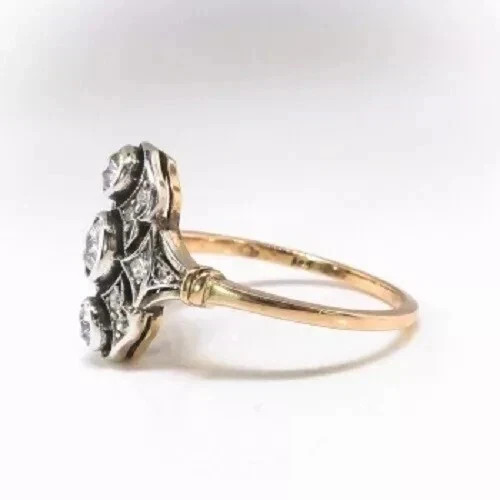 Art Deco Style Round Cut Lab Created Diamond 14K Yellow Gold FN Wedding Ring