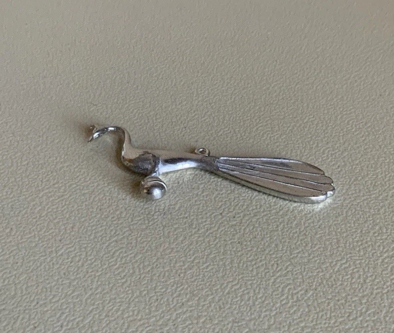 Rare Vintage Stieff Pewter Peacock Bird Pendant Ornament Signed