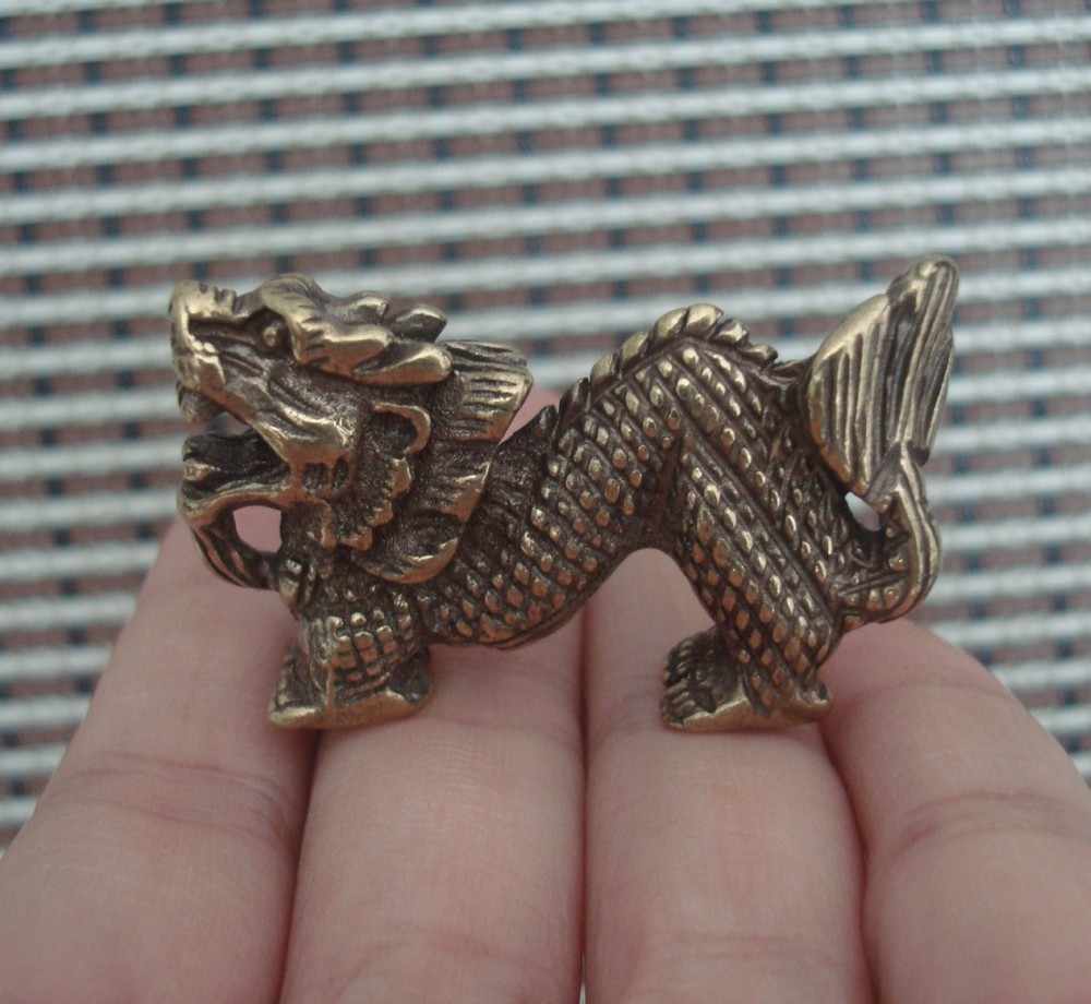 Vintage Style Solid Brass Dragon Figurine Statue Pendant Bag Charms