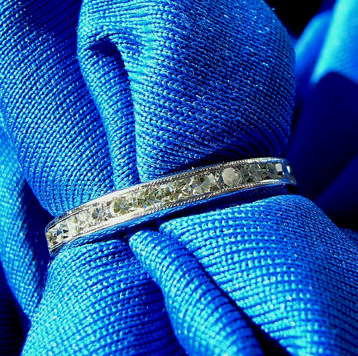 Original EARTH MINED DIAMOND Deco Wedding Band Eternity Anniversary Ring Size 5
