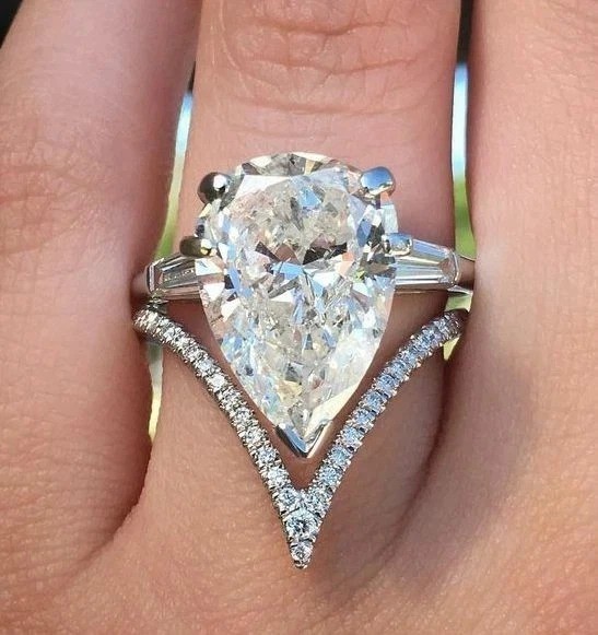 Huge 9.85Ct Pear Cut CZ Engagement Birthday In Solid 925 Sterling Silver Ring