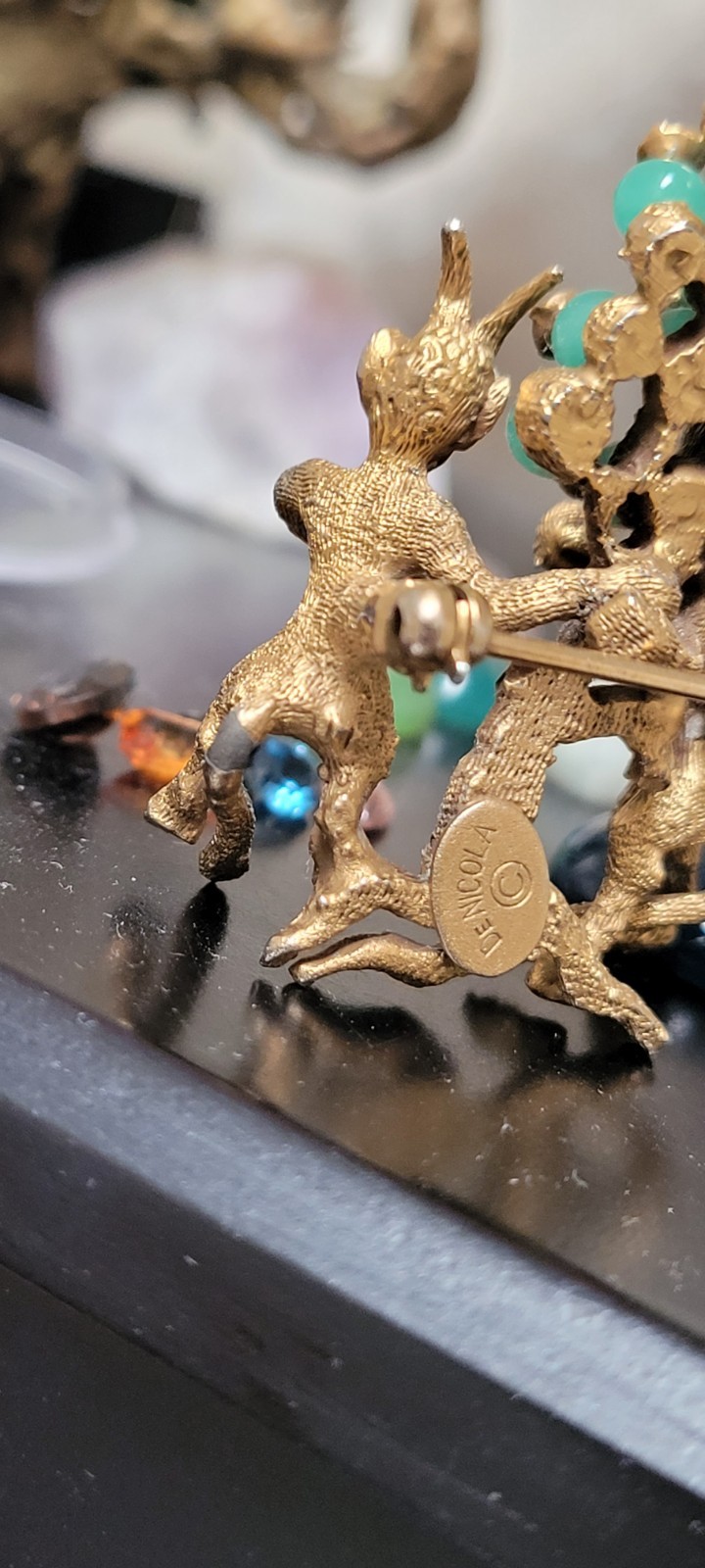 Antique Rare De Nicola Mystical Creature Faux Gem Pendant Brooch