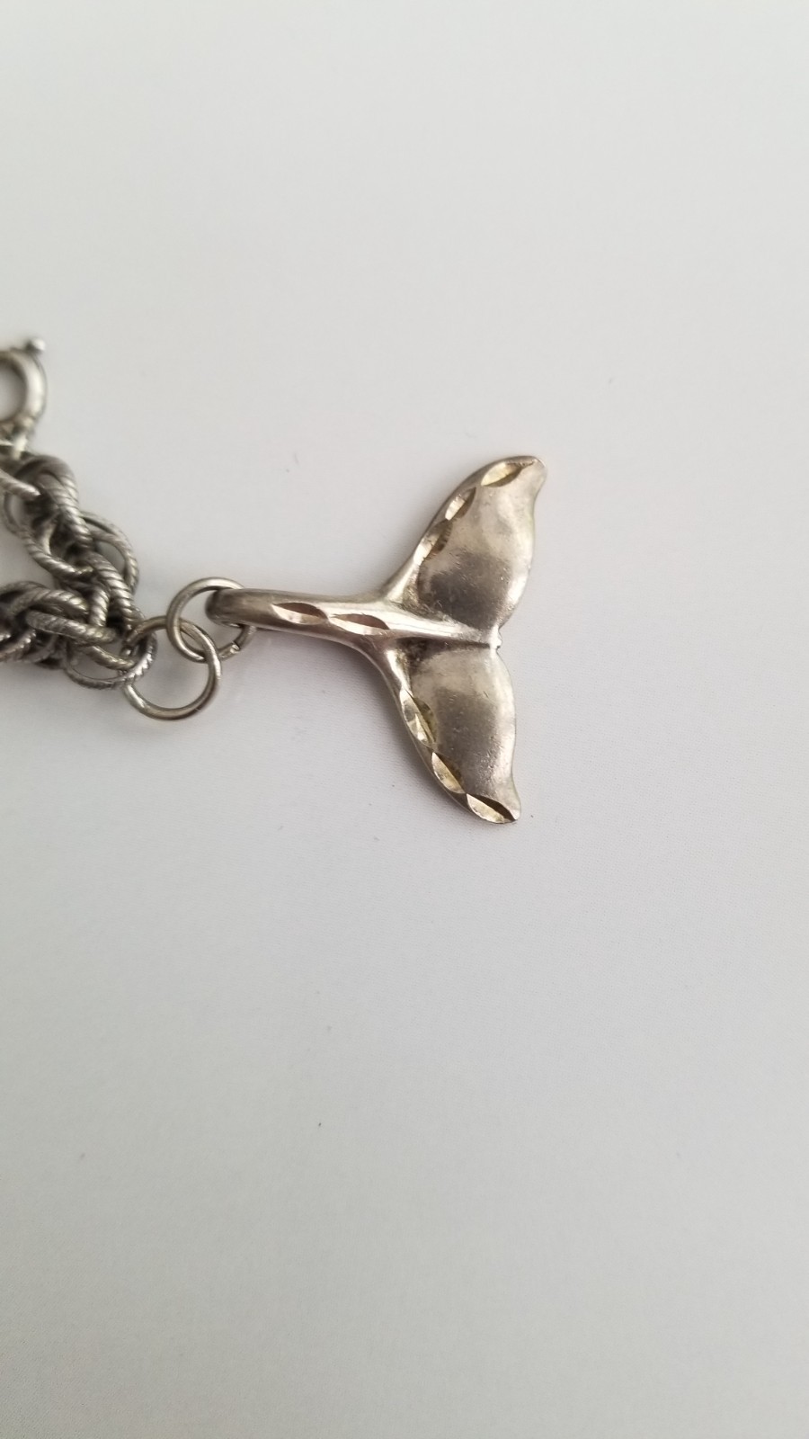 .75″ Vintage Sterling 925 SILVER Whale Tail no Bracelet CHARM Pendant