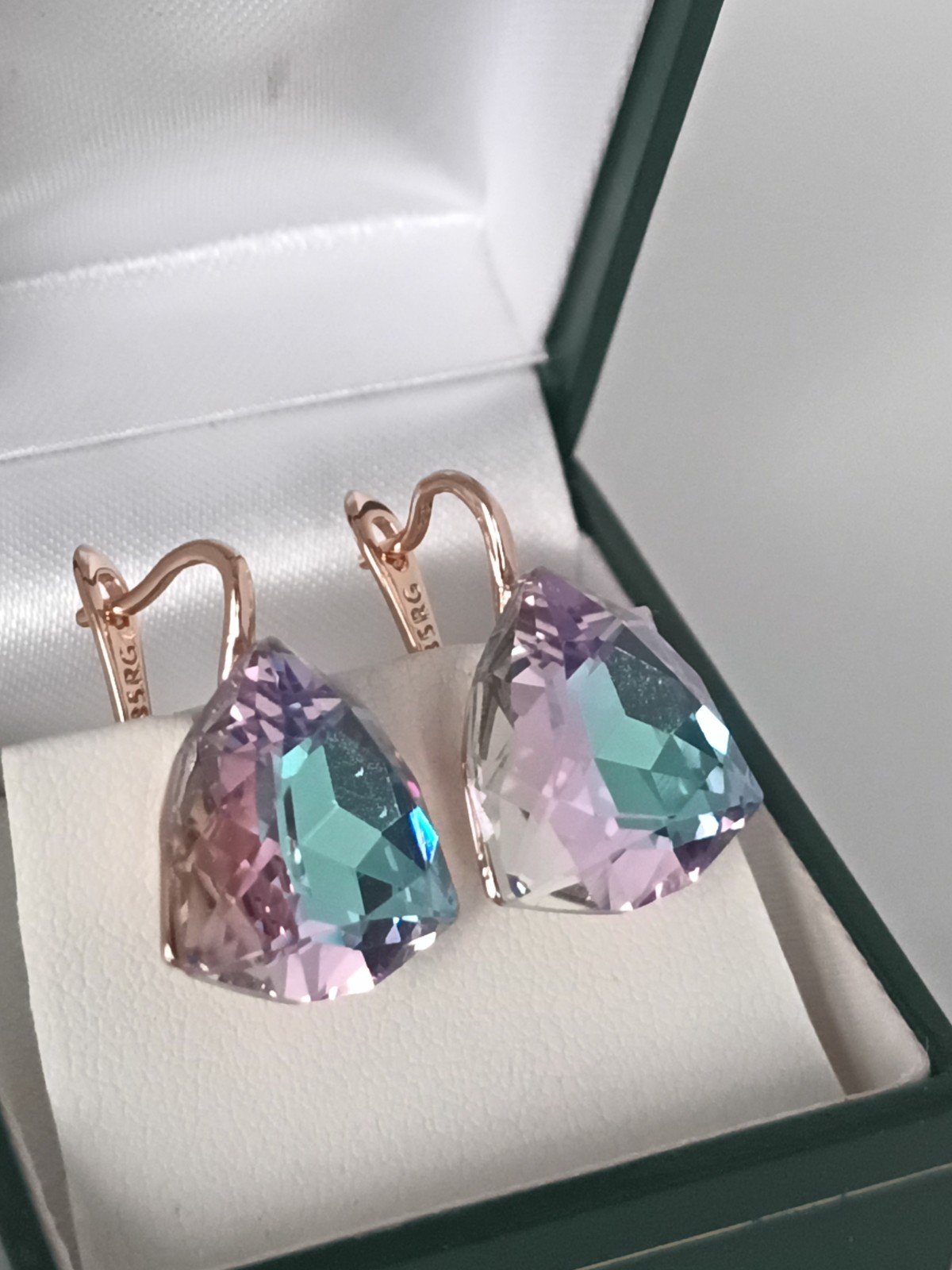 Vintage 1990-s 14 Ct Rolled Gold Large Topaz Zircons Earrings-Hallmarked 585 RG
