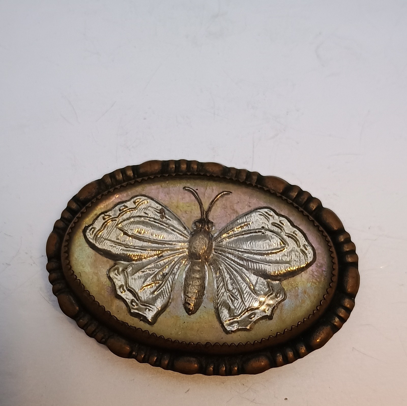 Oval Butterfly Brooch Pin, Brown Metal, No Stone, Animals & Insects Theme