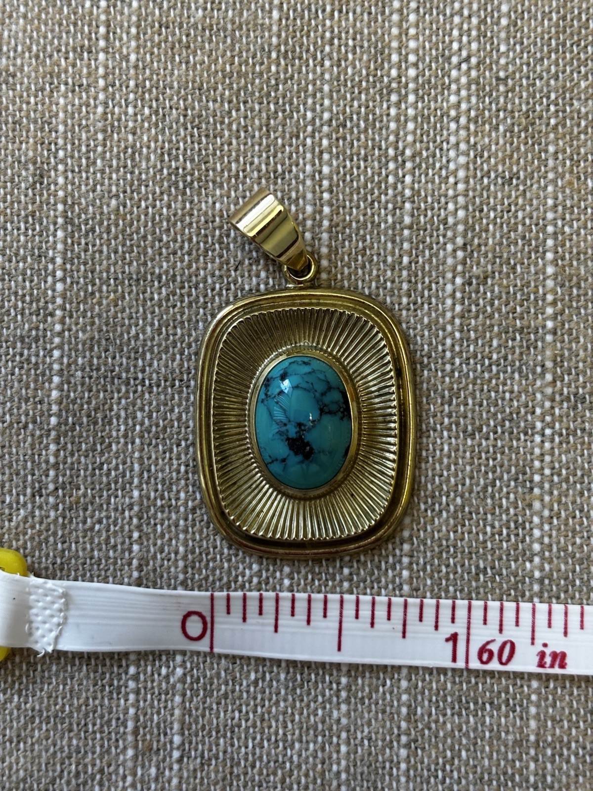 Vintage Gold Plated Pendant with Natural Turquoise 1.5” Long Great Look