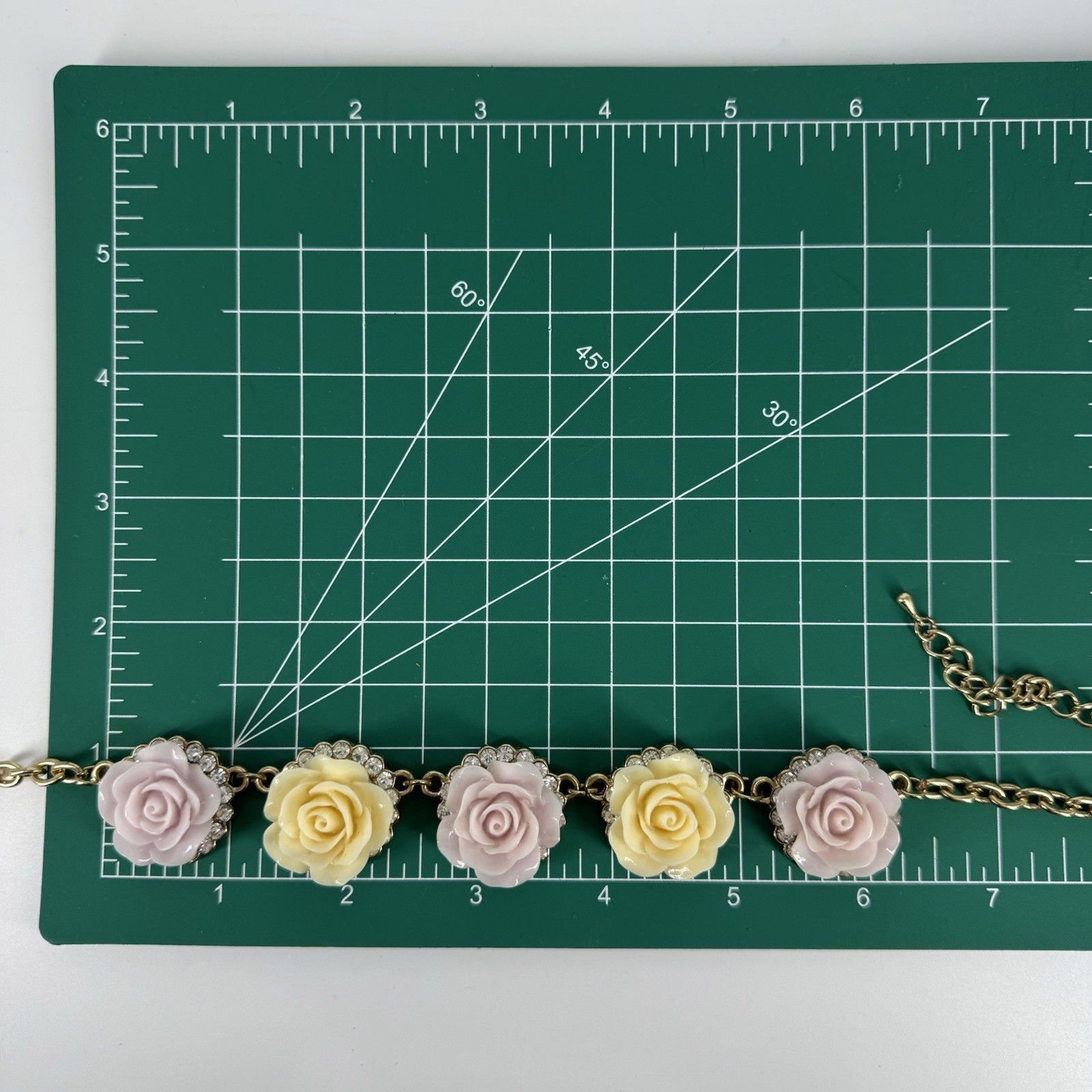 Charming Charlie 3 Pc Floral Rose Necklace Bracelet Set Pink Cream Rhinestone