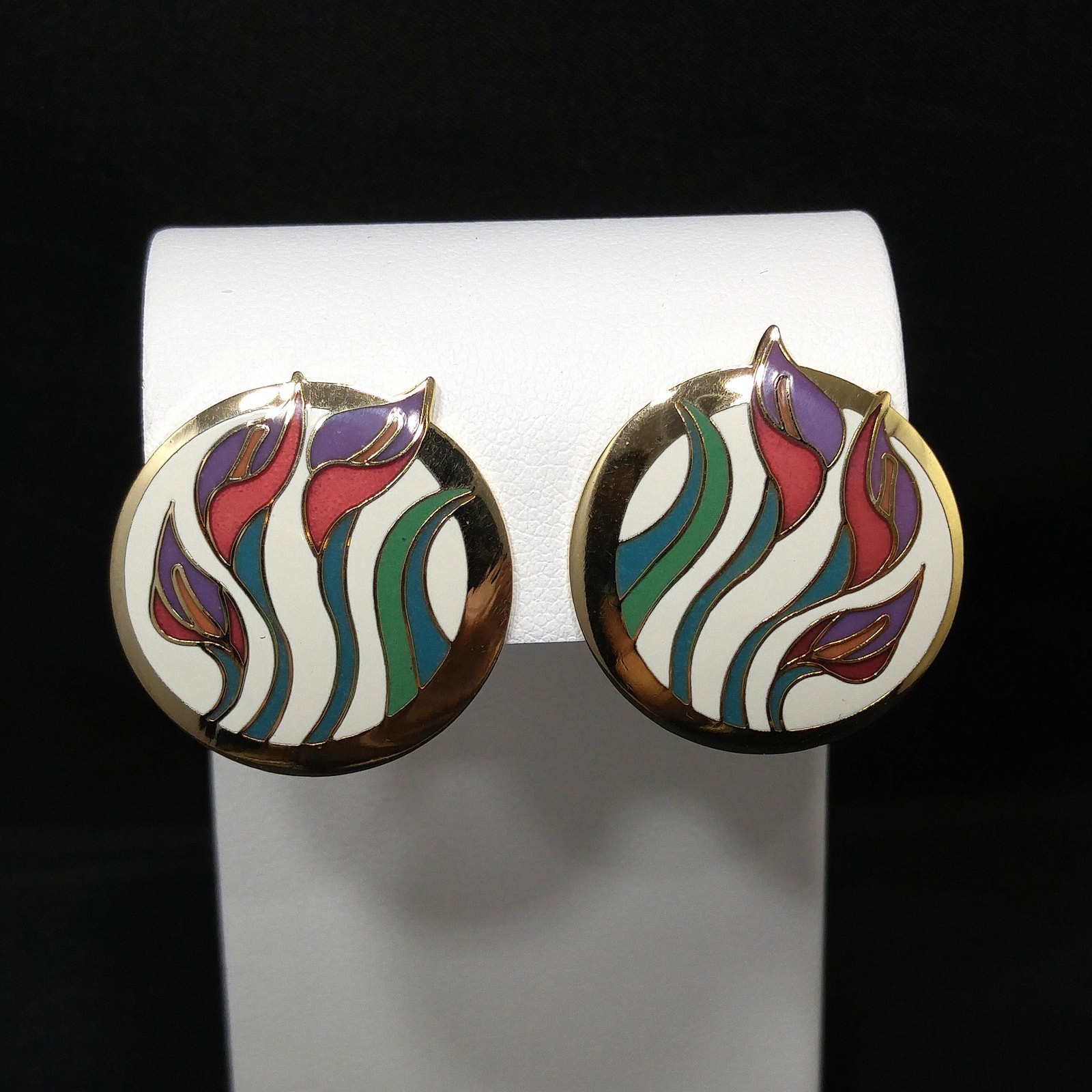 Laurel Burch “Lilies For Les” Floral Post Earrings, Gold Plated, 1980s Vintage