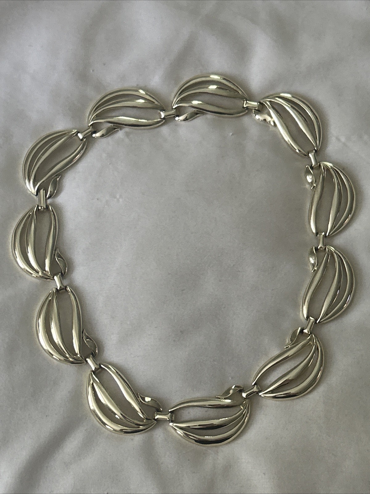 Vintage Modernist Open Link Choker Necklace Mid Century Wave Openwork 18”