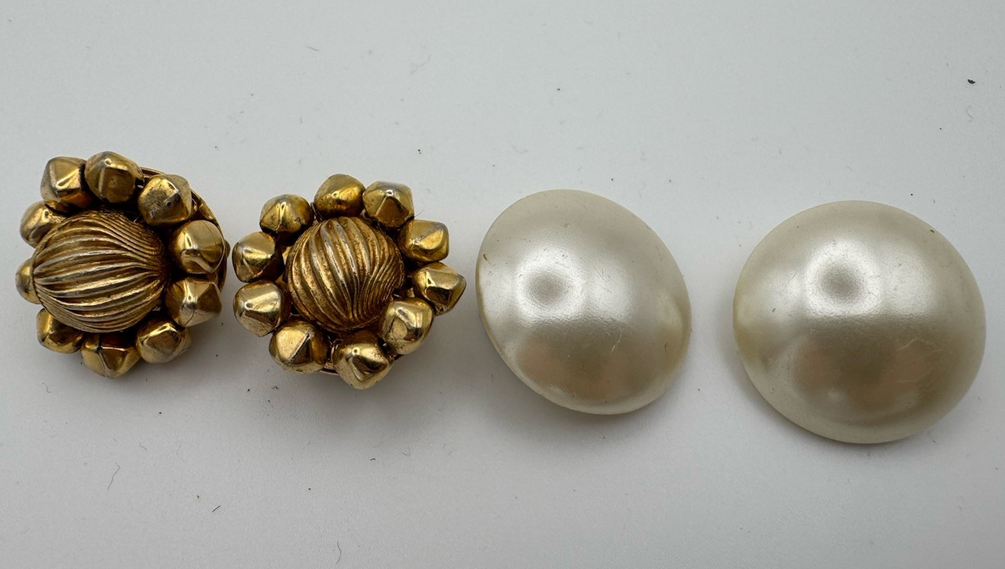 Vintage Clip On Earrings Lot Japan Hong Kong Pearl Cluster Retro 6 Pairs
