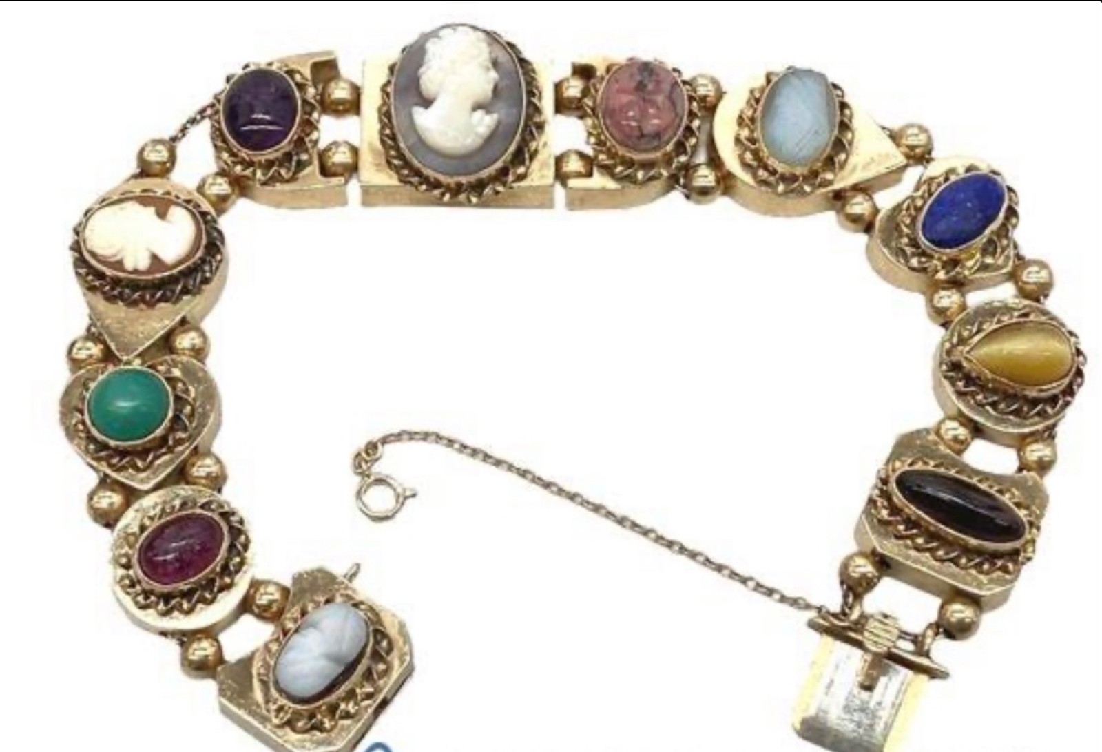 14k Gold ANTIQUE VICTORIAN GOLD CHARMS SLIDE BRACELET. CIRCA (1837-1901)