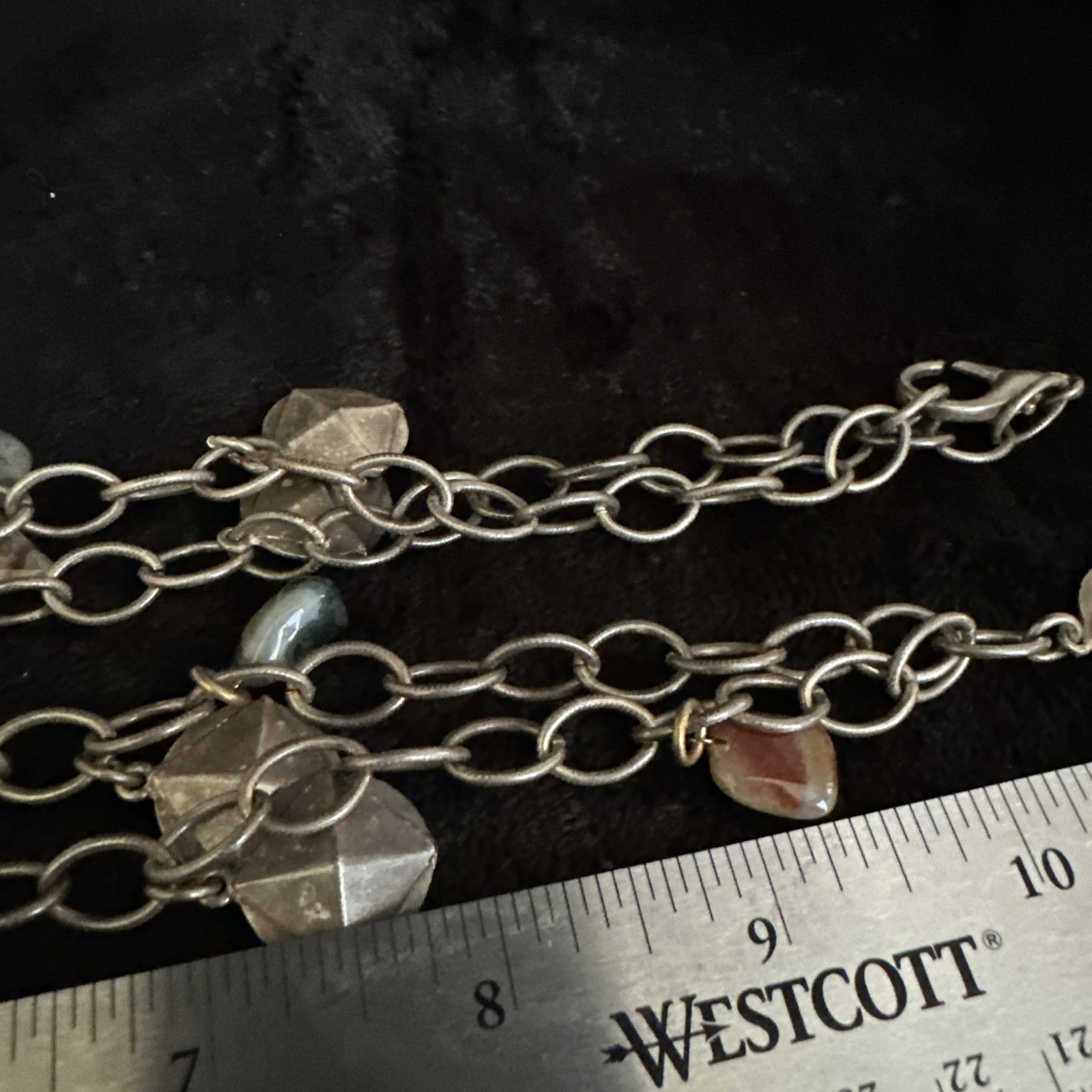 Vintage Silver Tone Chain Charm Necklace With Gemstones