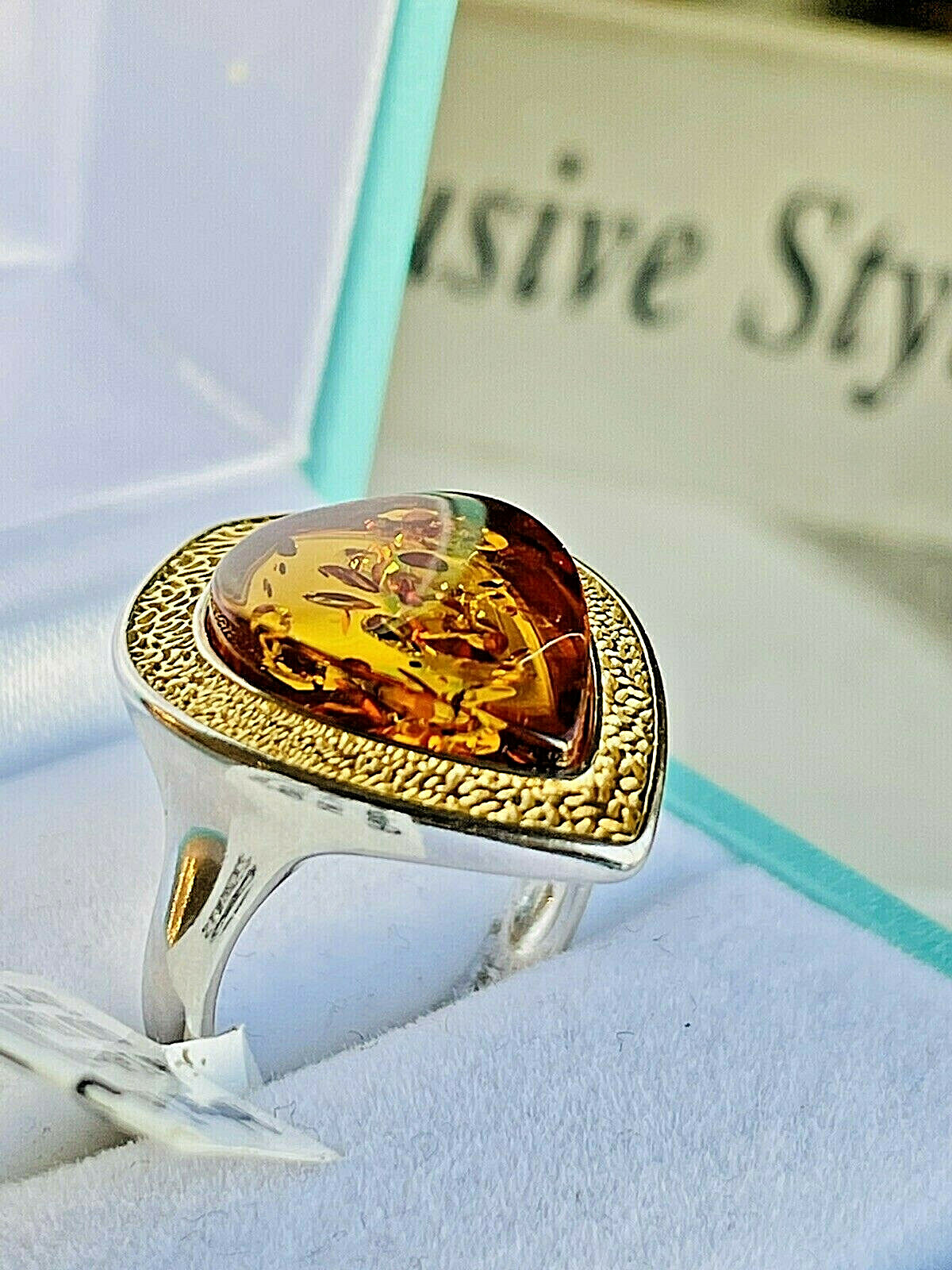 14K Gold Filled Baltic Amber Ring Size 6,0 Egg Yolk Butterscotch Polish Silver