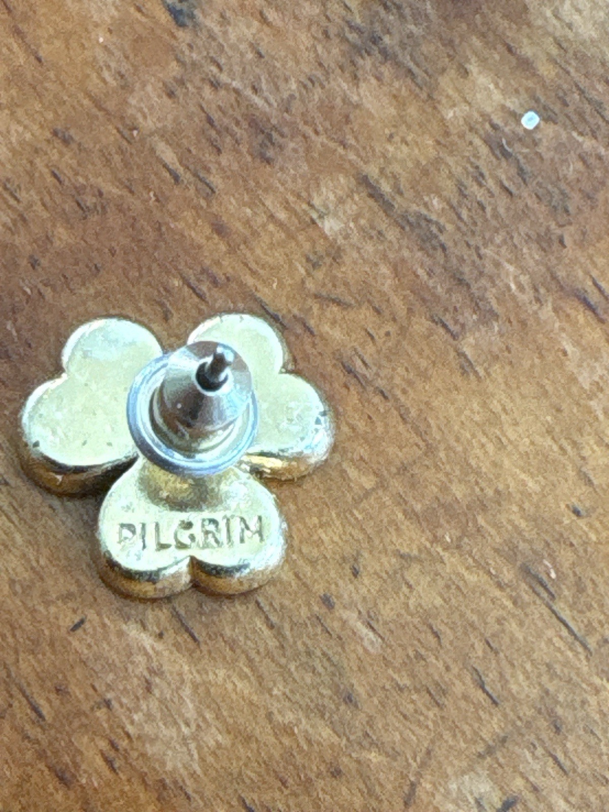 Pilgrim Black Enamel Flower Stud Earrings Gold Tone Floral Signed