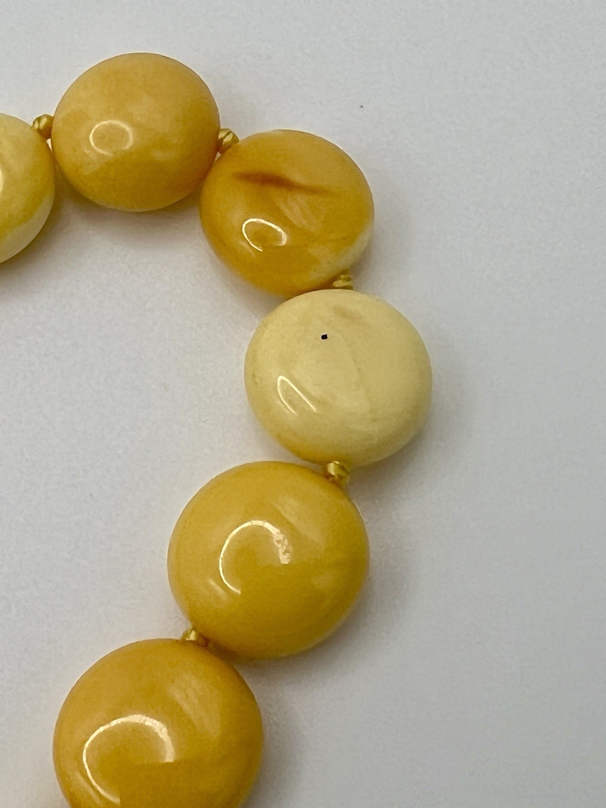Butterscotch/Egg Yolk Baltic Amber Disk Bead 17-3/4” Necklace 20.8g