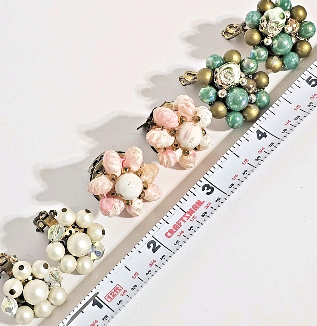 Lot Of 3 Cluster Beaded VTG Clip-on Earrings 2 Japan 1 Hong Kong Handmade Retro