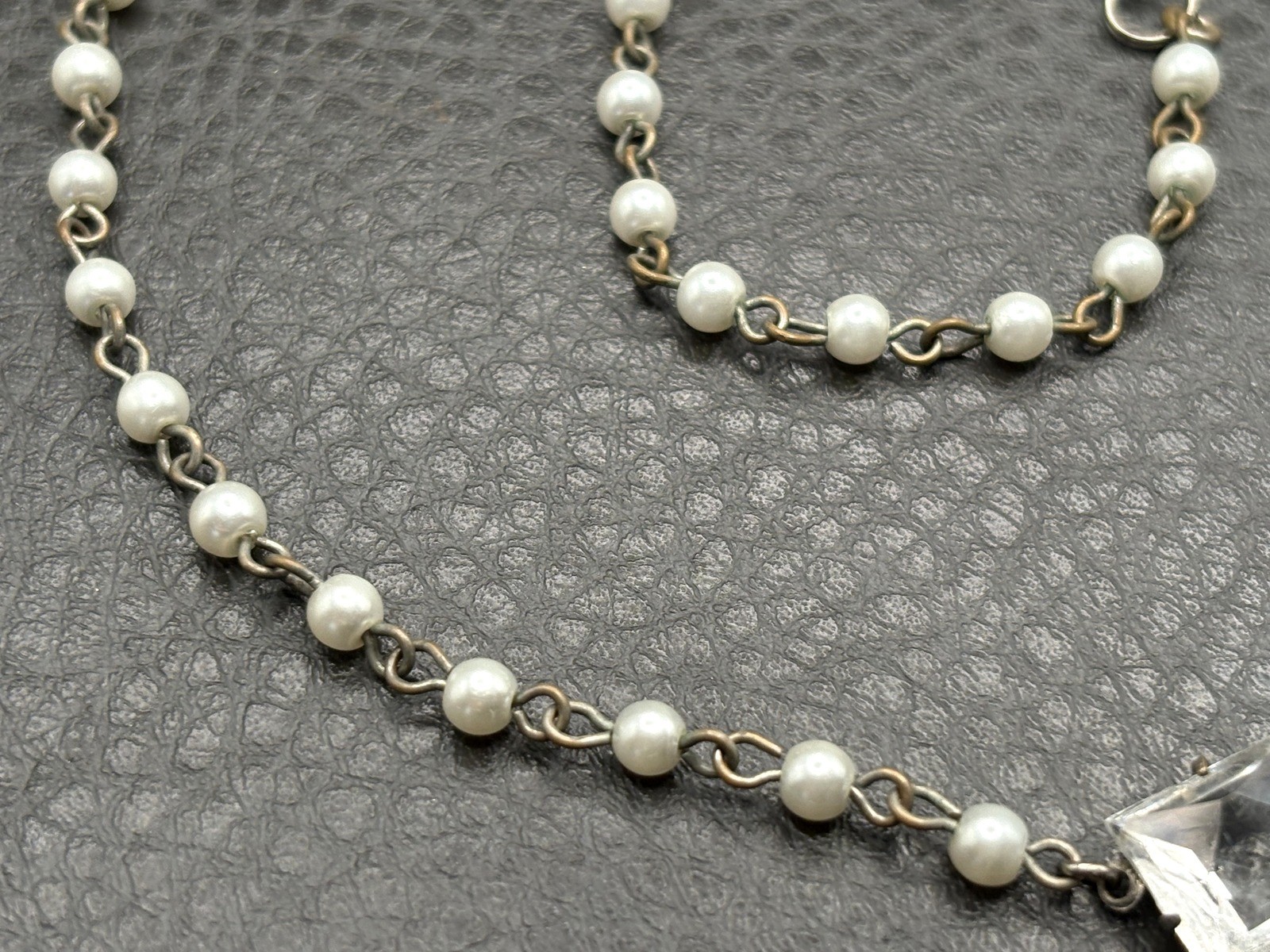 Vintage Art Deco Pearl & Purple Glass Pendant Necklace 925 Silver Clasp READ