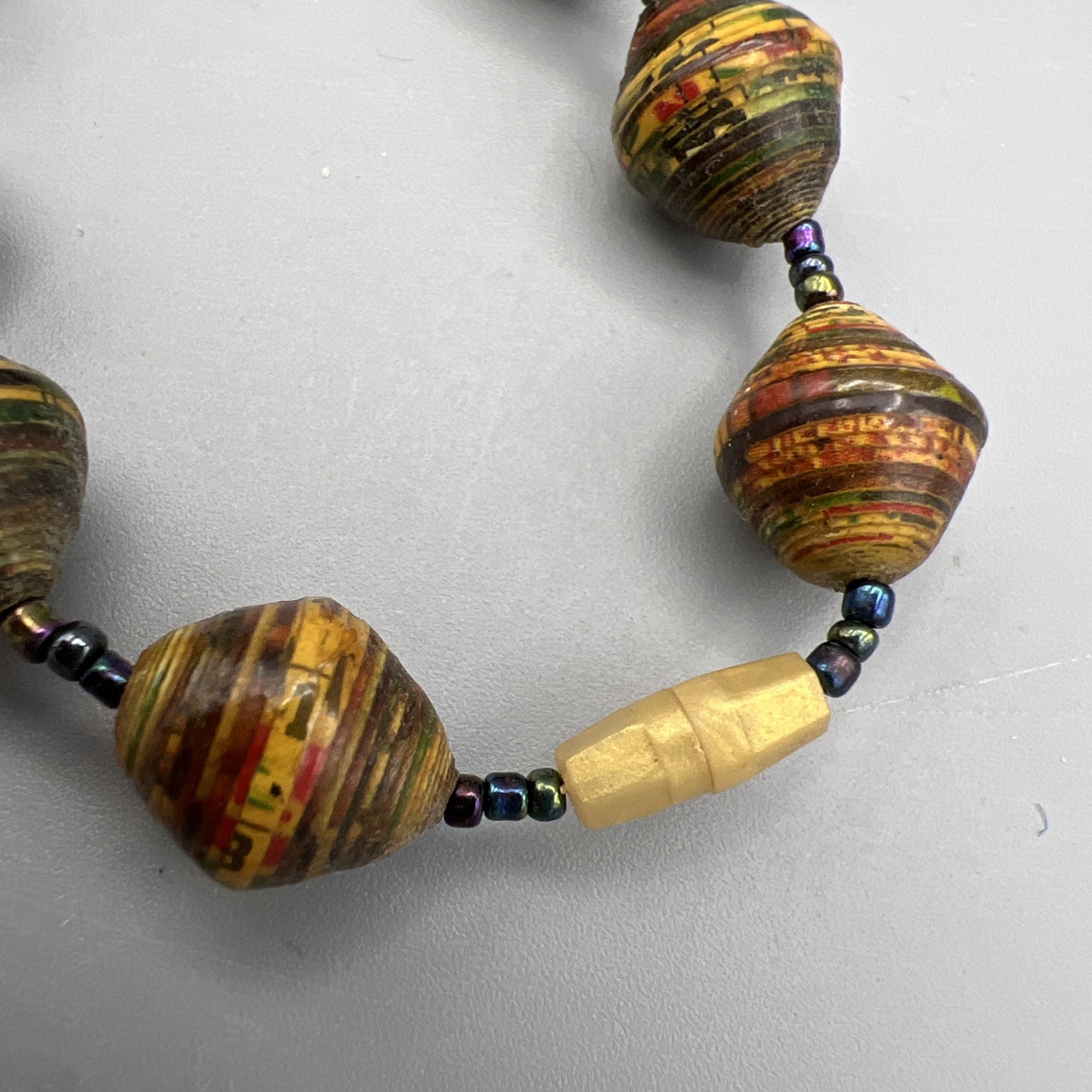 Vintage African Handmade Recycled Paper Bead Necklace Uganda 33”