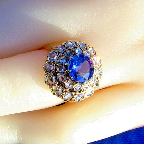 Original EARTH MINED SAPPHIRE DIAMOND Engagement Ring Antique Victorian 14K GOLD