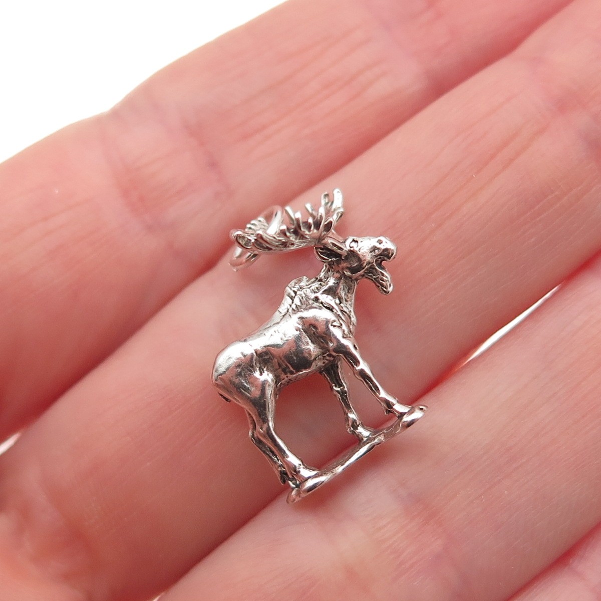 925 Sterling Silver Vintage 1984 Moose Oxidized 3D Mini Charm Pendant