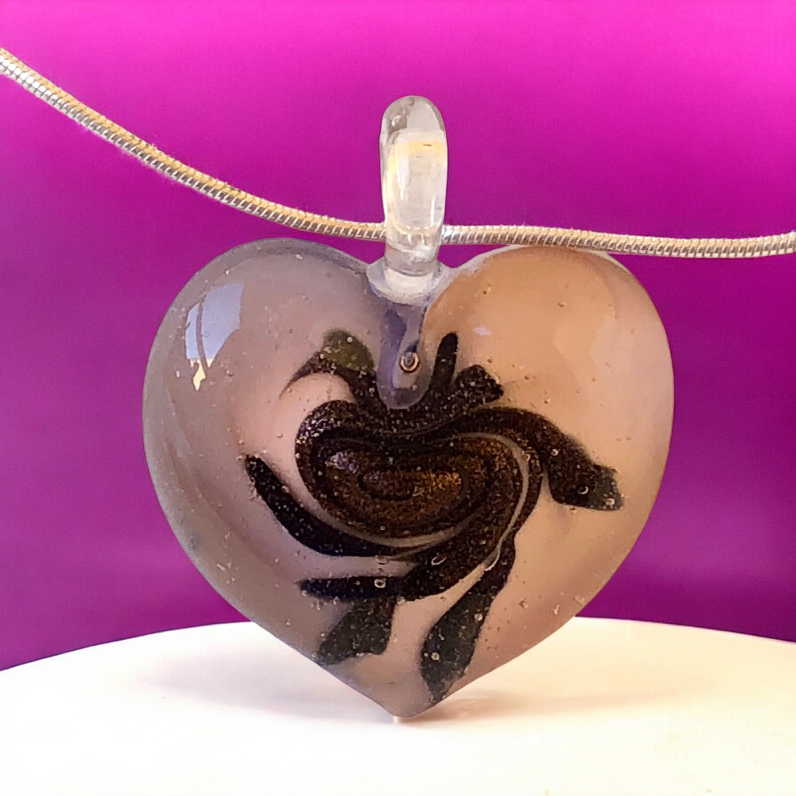 FAS Designer Italy Necklace Sterling Silver & Puffy Heart Pendant DOUBLE SIDED